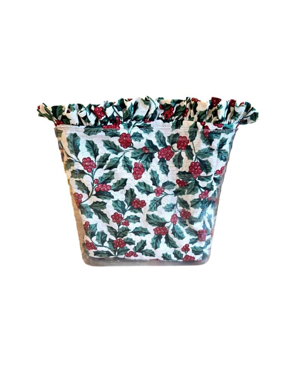 Longaberger Traditional Holly Christmas 100% Cotton Square Fabric Basket Liner